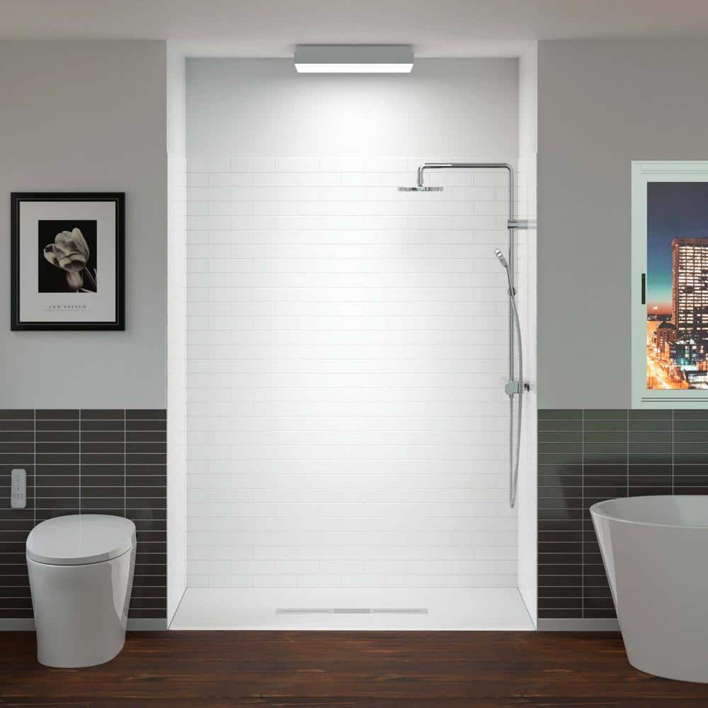 White Smooth Surface 60" x 36" Alcove Shower Kit with Glue Up Wall