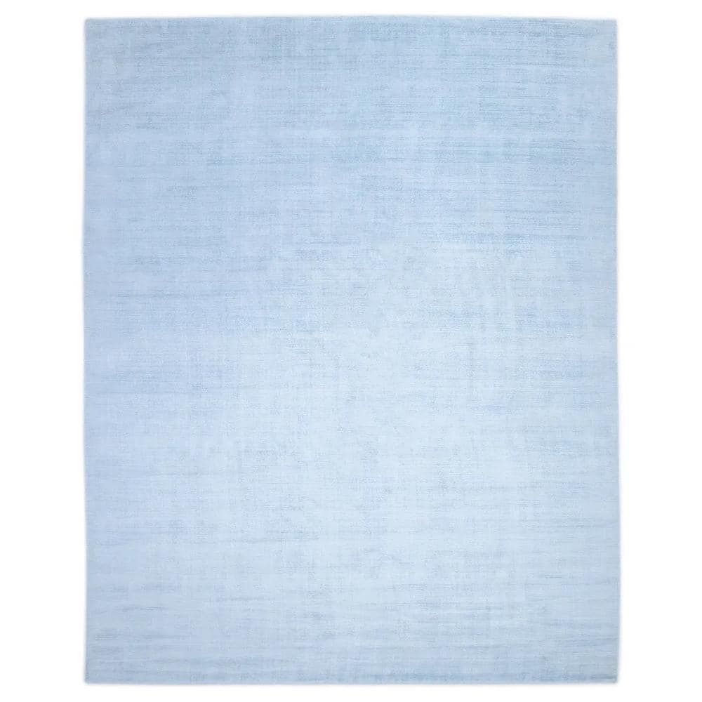 Elegant Hand-Loomed Viscose 8'x10' Light Blue Area Rug