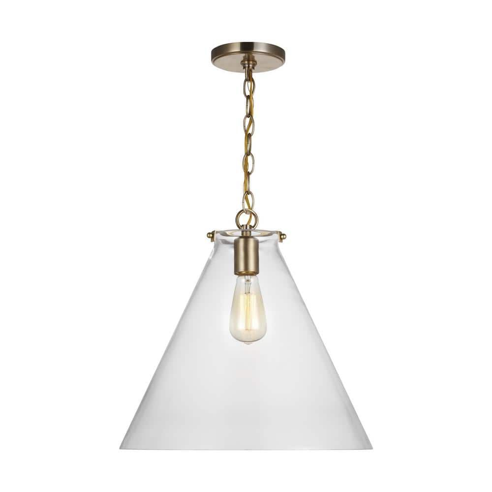 Kate Satin Brass Cone Pendant with Clear Glass Shade