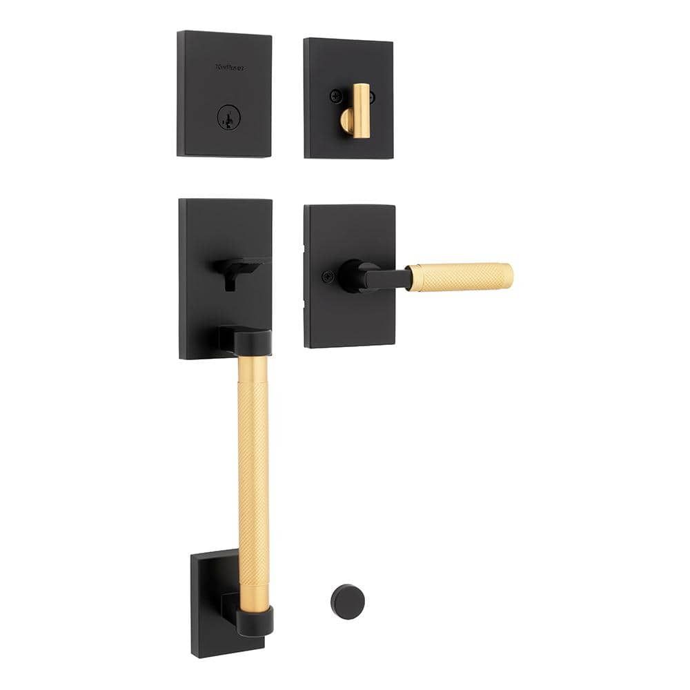 Matte Black and Satin Brass Entry Door Handleset with Deadbolt