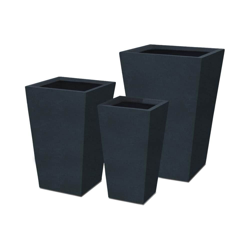 Charcoal Finish Tall Concrete Planter Set with Drainage Holes