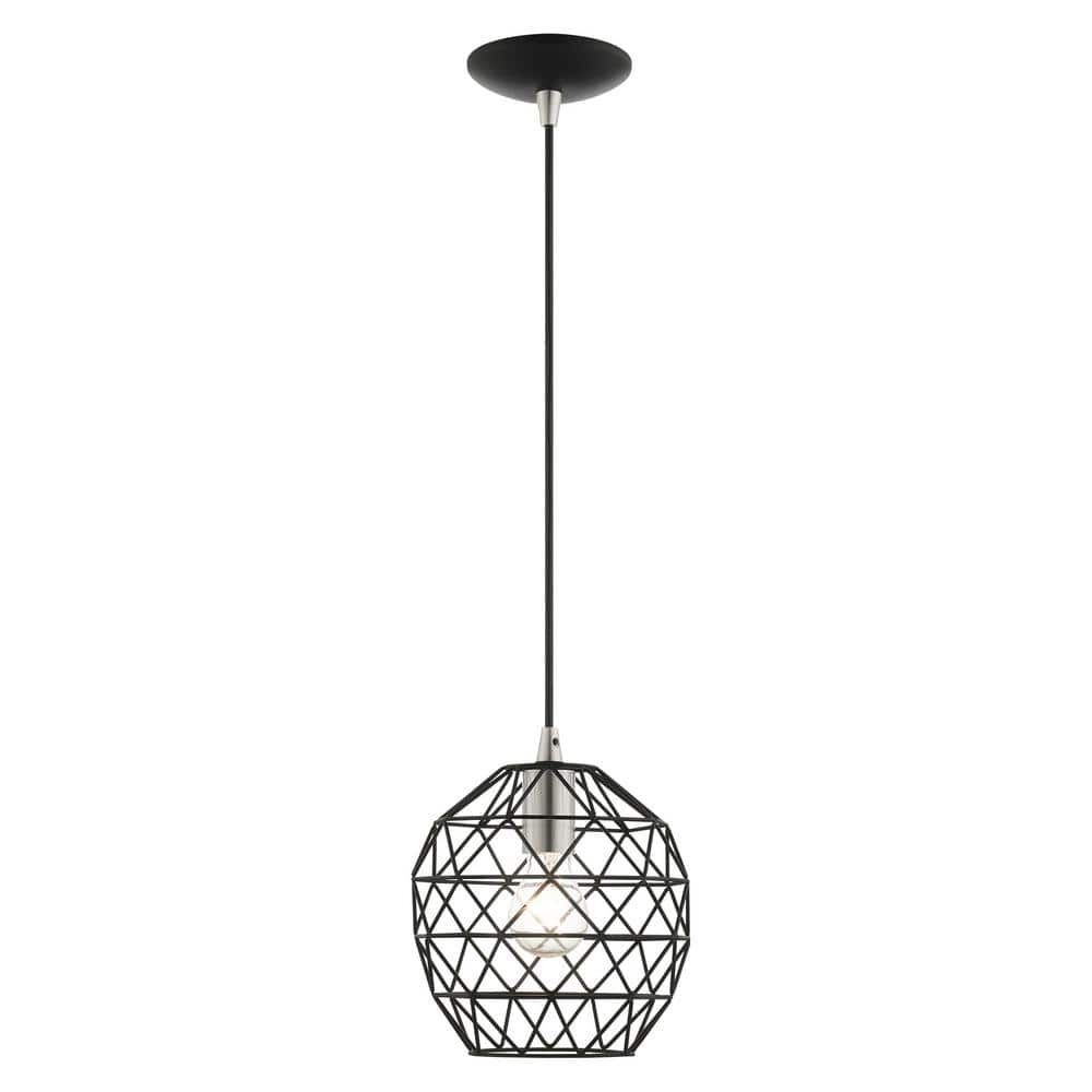 Mini Globe Black Brass LED Pendant with Geometric Cut-Outs