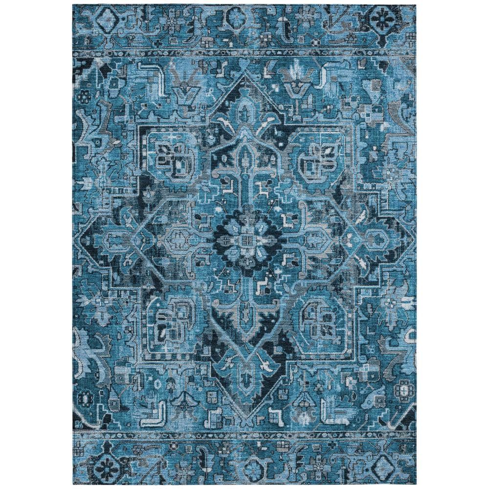 Blue 8' x 10' Synthetic Oriental Washable Area Rug