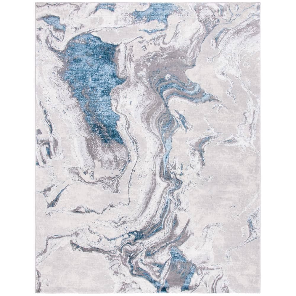 Elysian Grey-Blue Abstract 9' x 12' Hand-Knotted Synthetic Rug