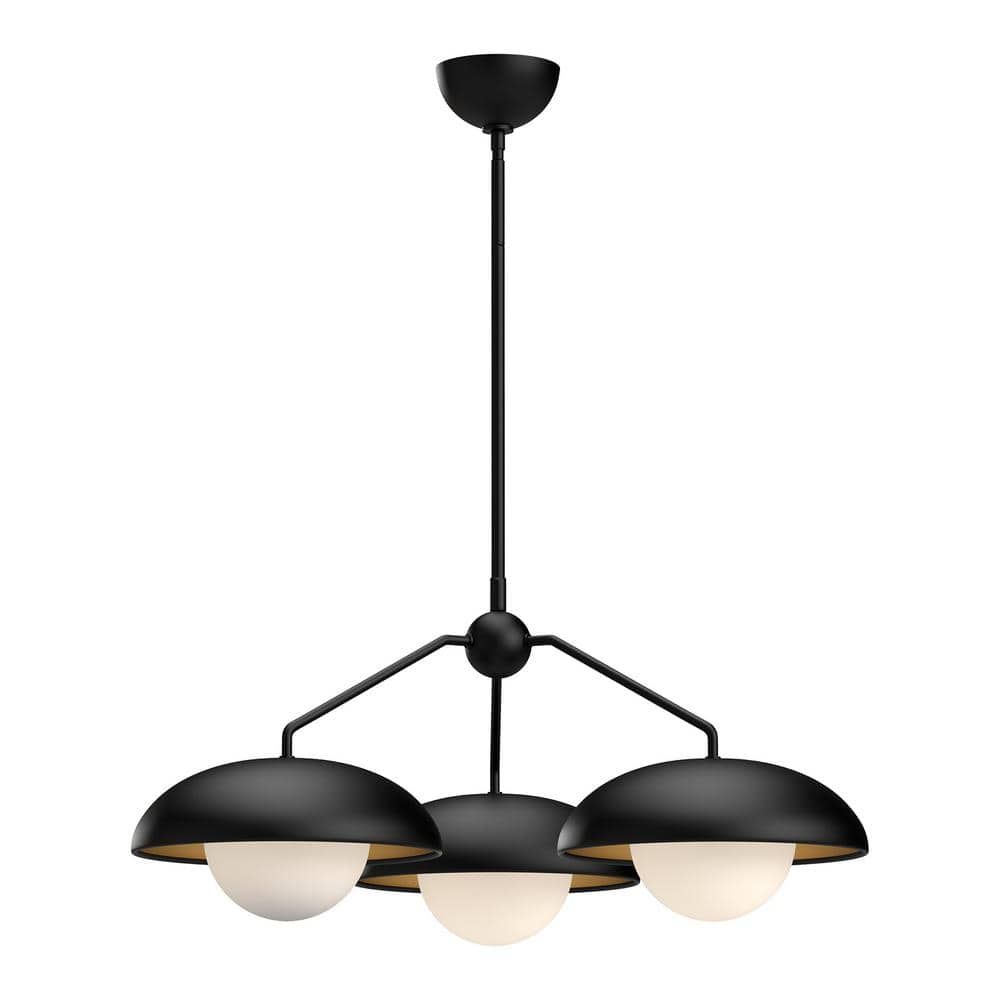 Rubio Mid-Century 3-Light Matte Black Opal Glass Chandelier