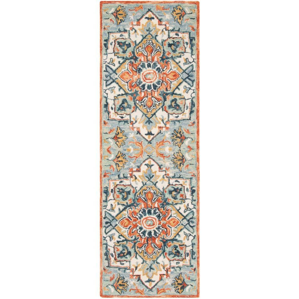 Aspen Blue/Rust 2 ft. x 7 ft. Floral Runner Rug