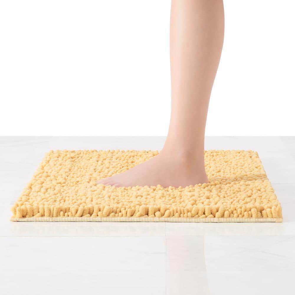 Yellow Chenille Non-Slip Polyester Bath Mat Set