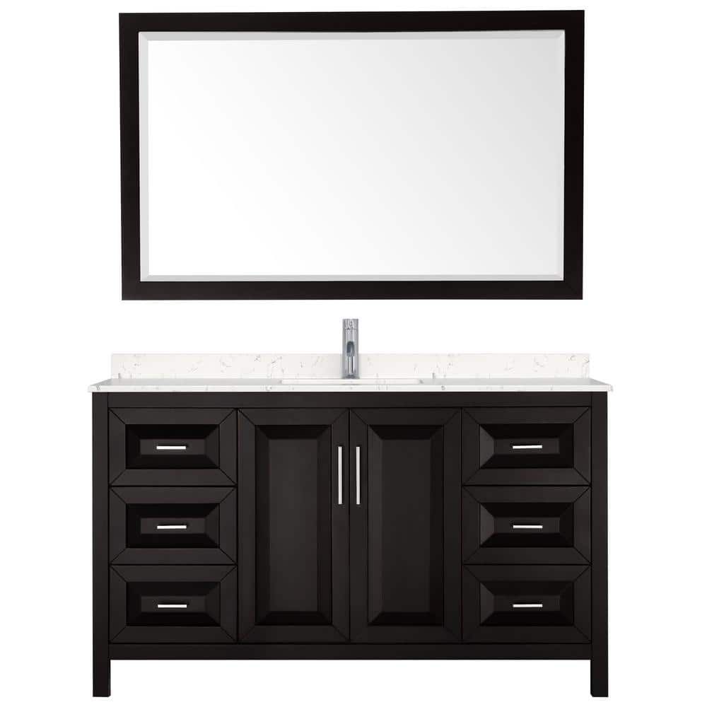 Daria Dark Espresso 60" Single Vanity with Carrara Marble Top and Mirror