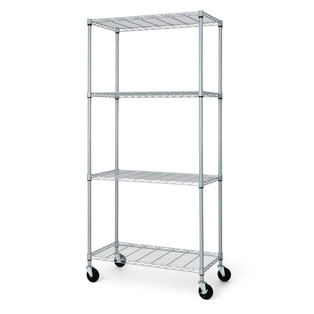 Silver 4-Tier Adjustable Heavy Duty Metal Garage Storage Shelving Unit