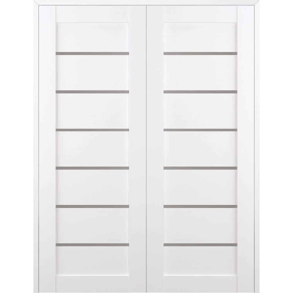 Alba 36 in. x 95.25 in. White Frosted Glass Pine Composite Double Prehung French Door