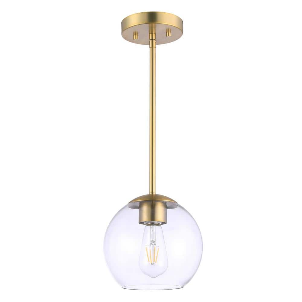 Auresa Modern Mini Pendant Light in Soft Brass with Clear Glass Orb