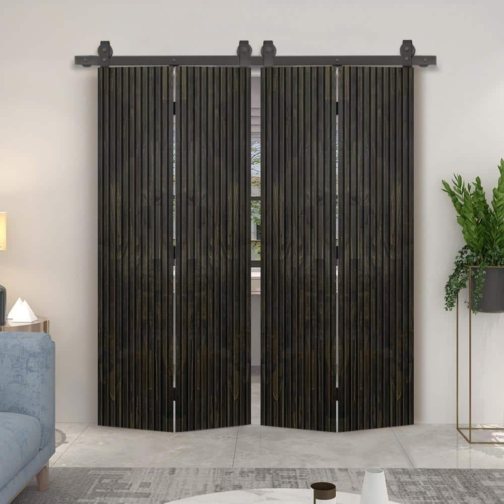 Charcoal Black Pine Wood 72" x 84" Bi-Fold Barn Door with Sliding Hardware Kit
