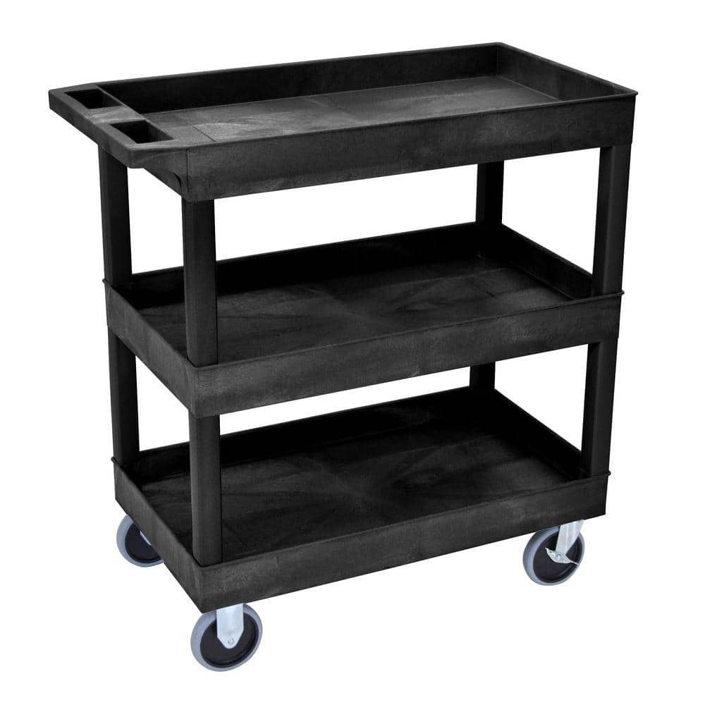 Heavy Duty Black 3-Shelf Utility Cart with Ergonomic Handle