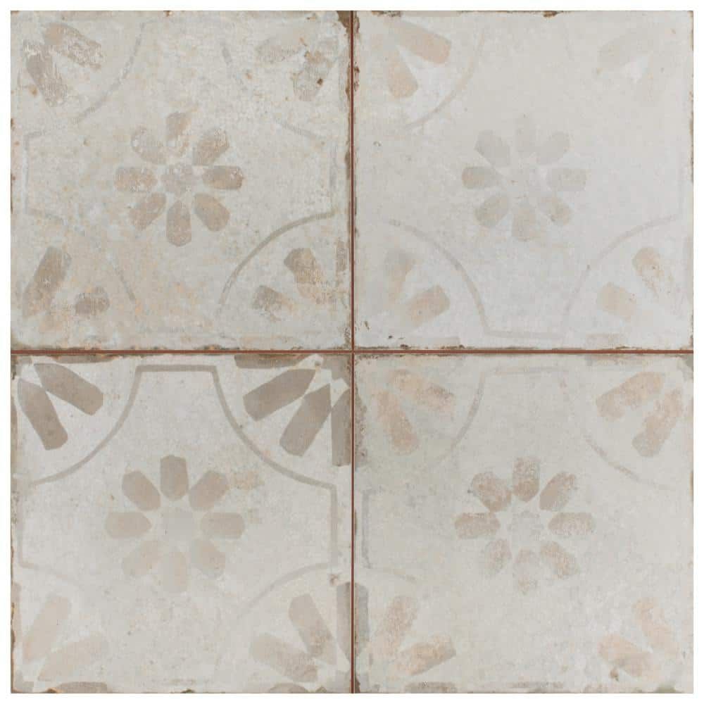 Rustic Farmhouse Floral Motif 17.63" Ceramic Floor & Wall Tile