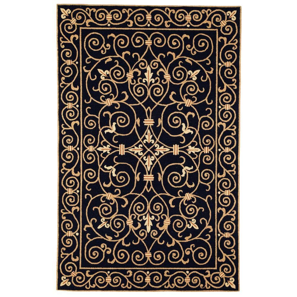 Handmade Black Floral Wool 6' x 9' Tufted Rug