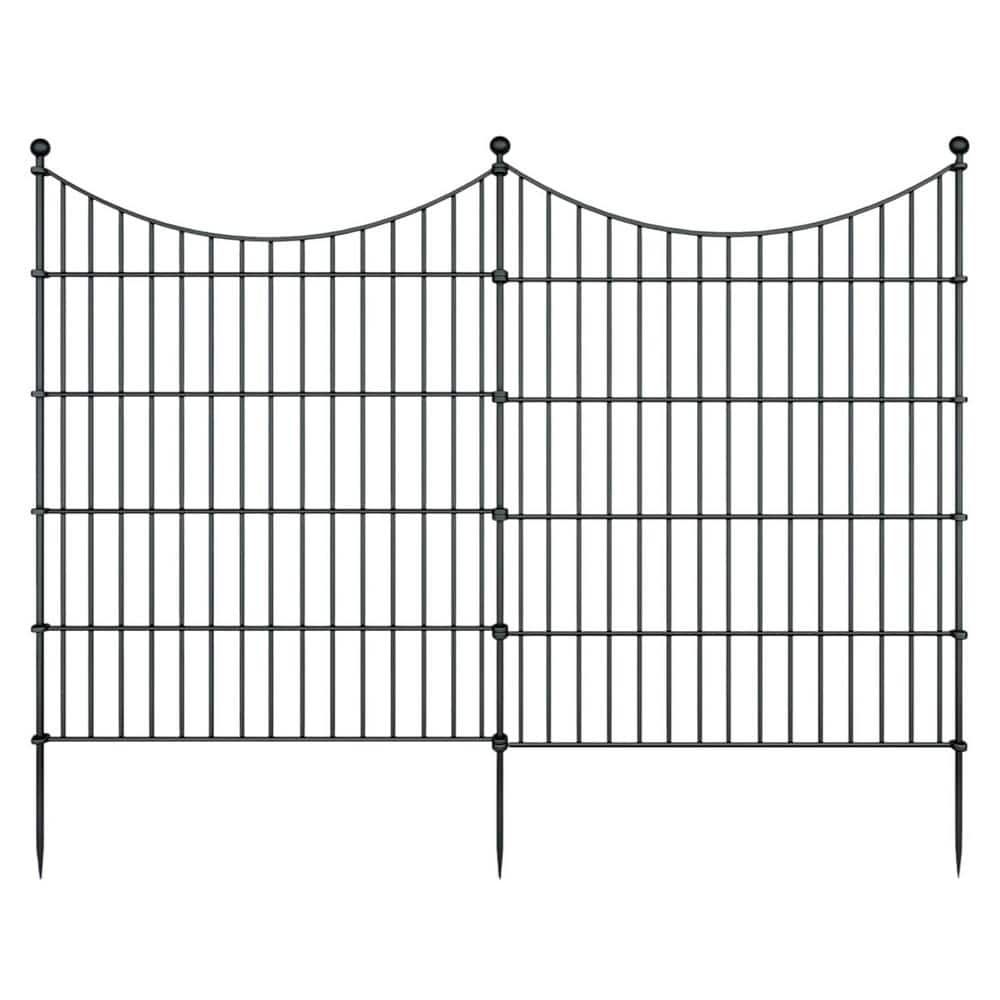 32 in. Black Metal Garden Border Fence with Spear-Top Design