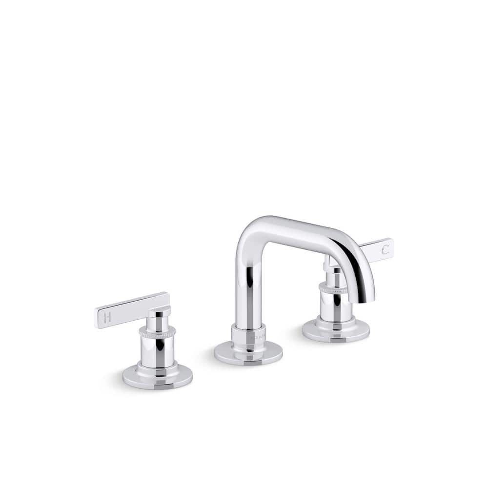 Polished Chrome Widespread Bathroom Sink Faucet with Stamped Levers