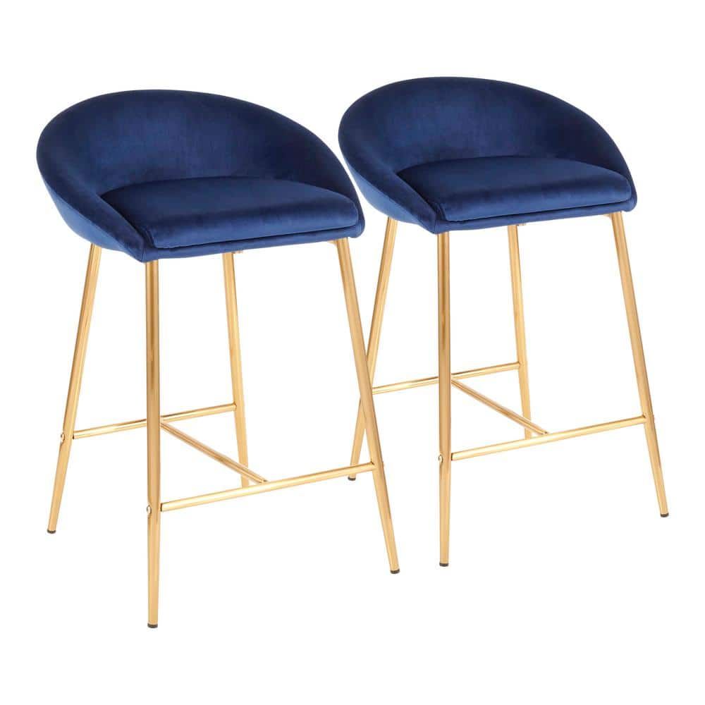 Elegante 19" Gold Metal and Blue Velvet Glam Counter Stools