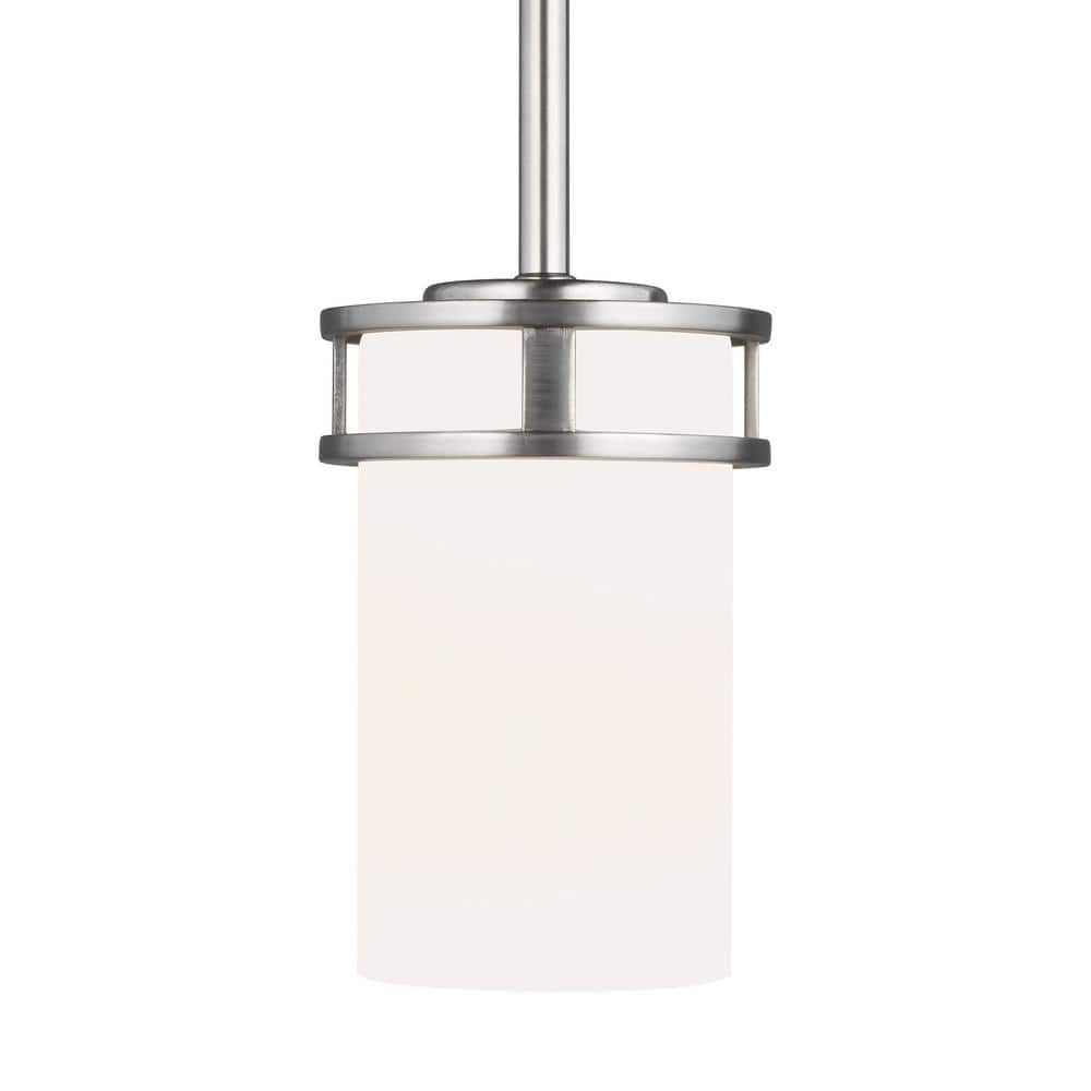 Eco-Friendly Brushed Nickel Mini-Pendant with Etched White Glass Shade