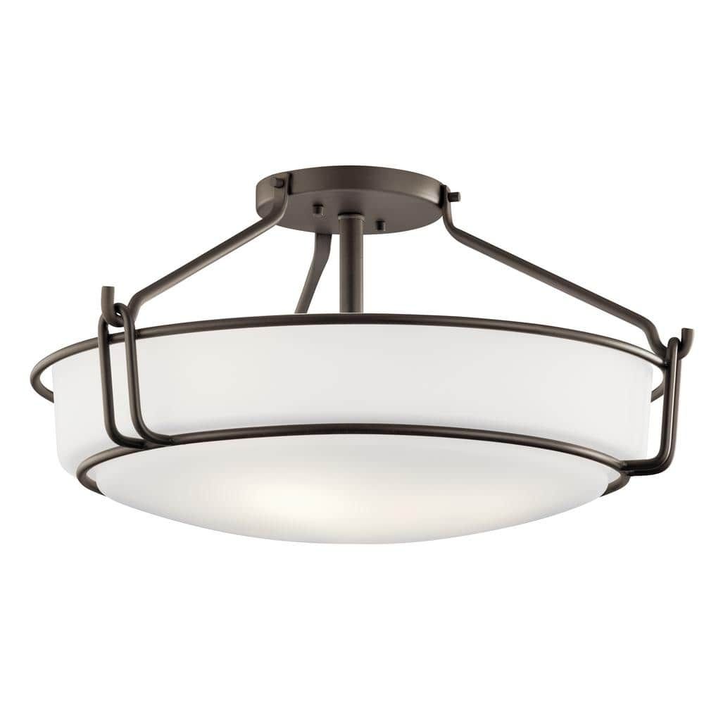 Alkire 22" Olde Bronze Semi-Flush Ceiling Light with Satin Etched Glass