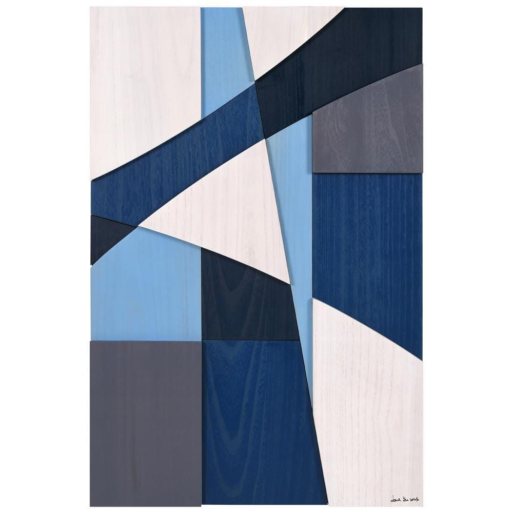 36 in. x 24 in. Blue and Gray Abstract Wood Wall Art