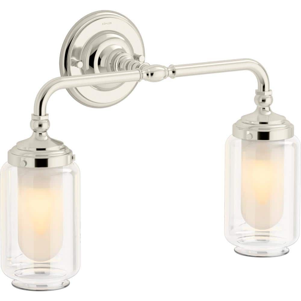 Polished Nickel Two-Light Sconce with Clear Glass Shades