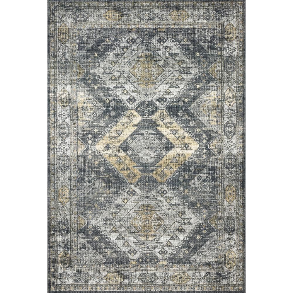 Graphite and Silver Hand-Knotted Oriental Rectangular Rug