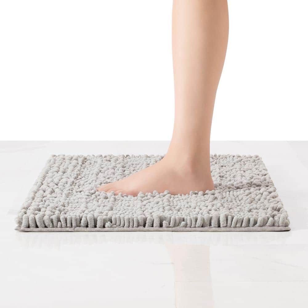 Light Gray Chenille Polyester Non-Slip Bath Mat Set