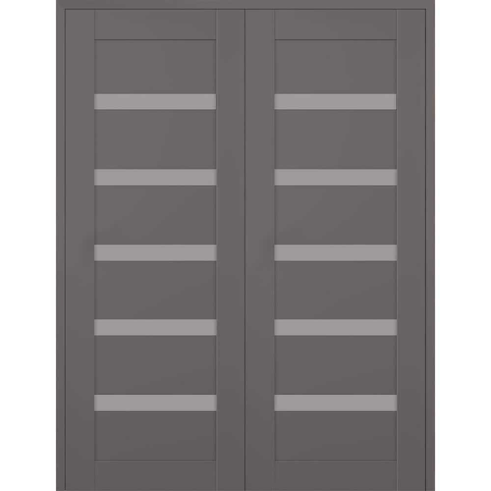Leora 36 in. Gray Matte Composite Double Prehung Interior French Door with Frosted Glass