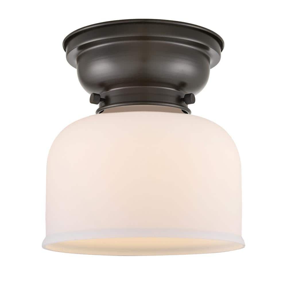 Bell 8 in. 1-Light Oil Rubbed Bronze Flush Mount with Matte White Glass Shade