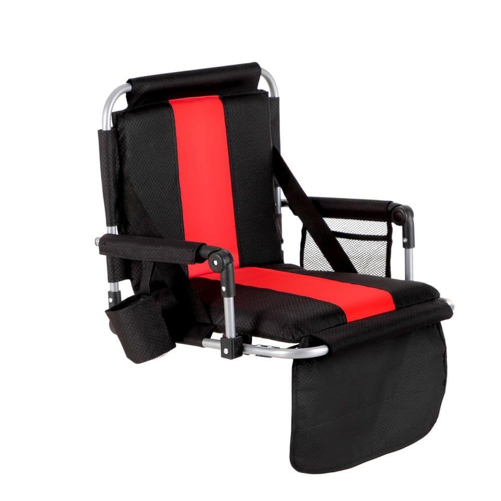 Black and Red Steel Portable Stadium Seat with Armrests