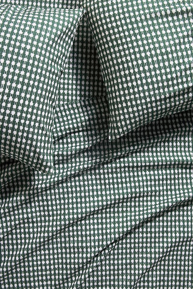 Green and White Organic Cotton Percale Printed Sheet Set