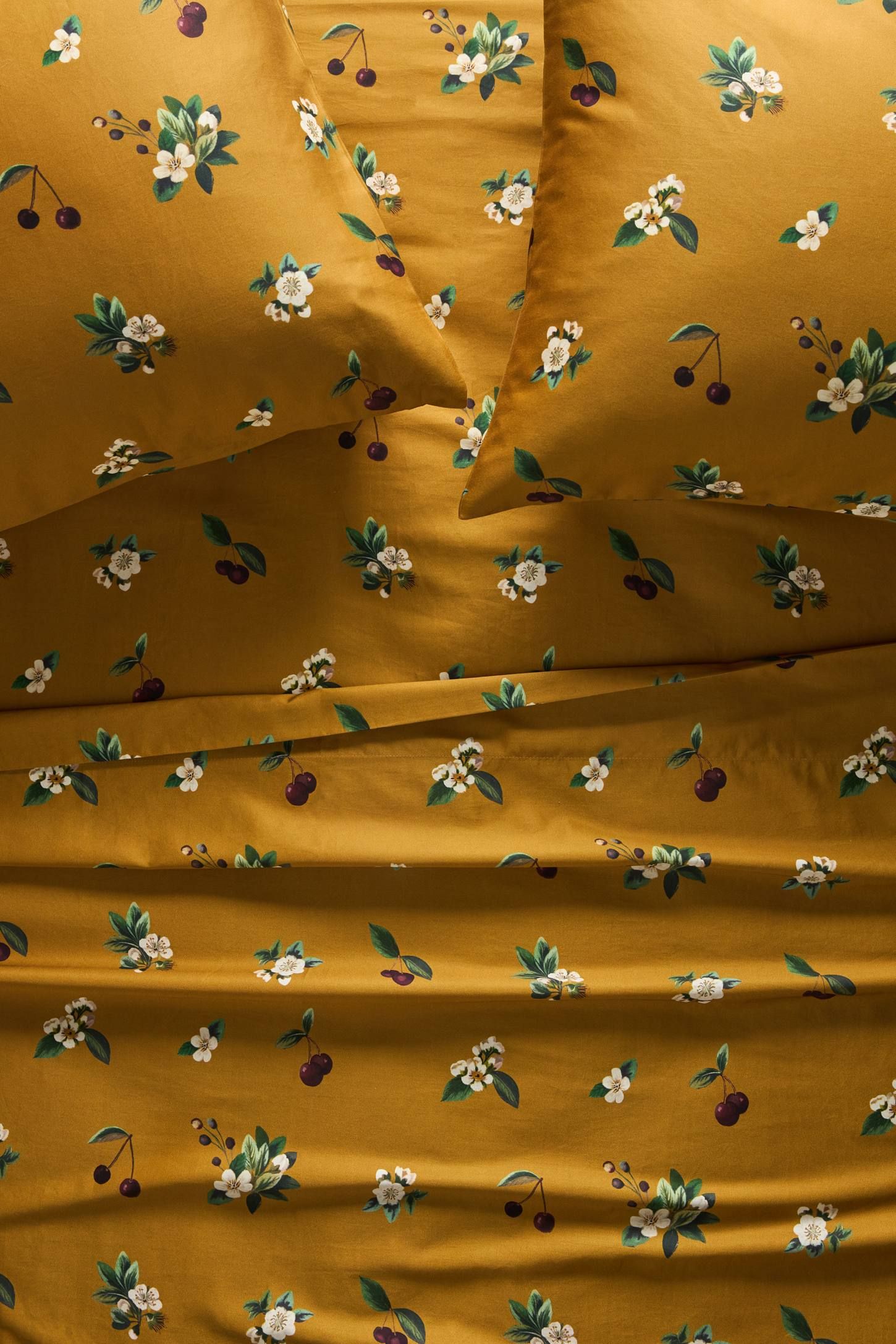 Golden Floral Organic Cotton Sateen Sheet Set