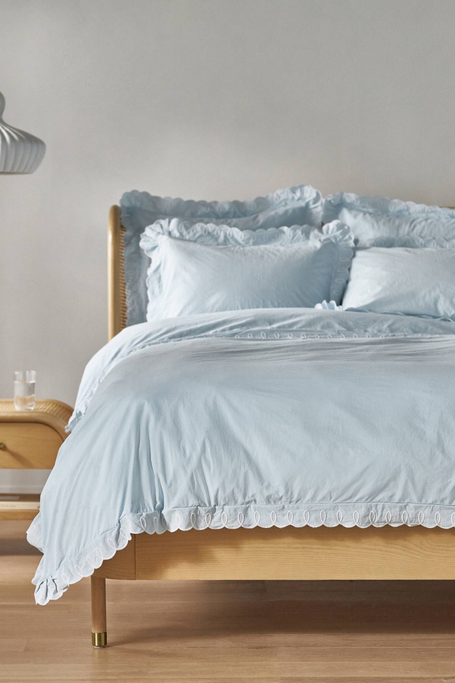Light Blue Organic Cotton Embroidered Duvet Cover Set