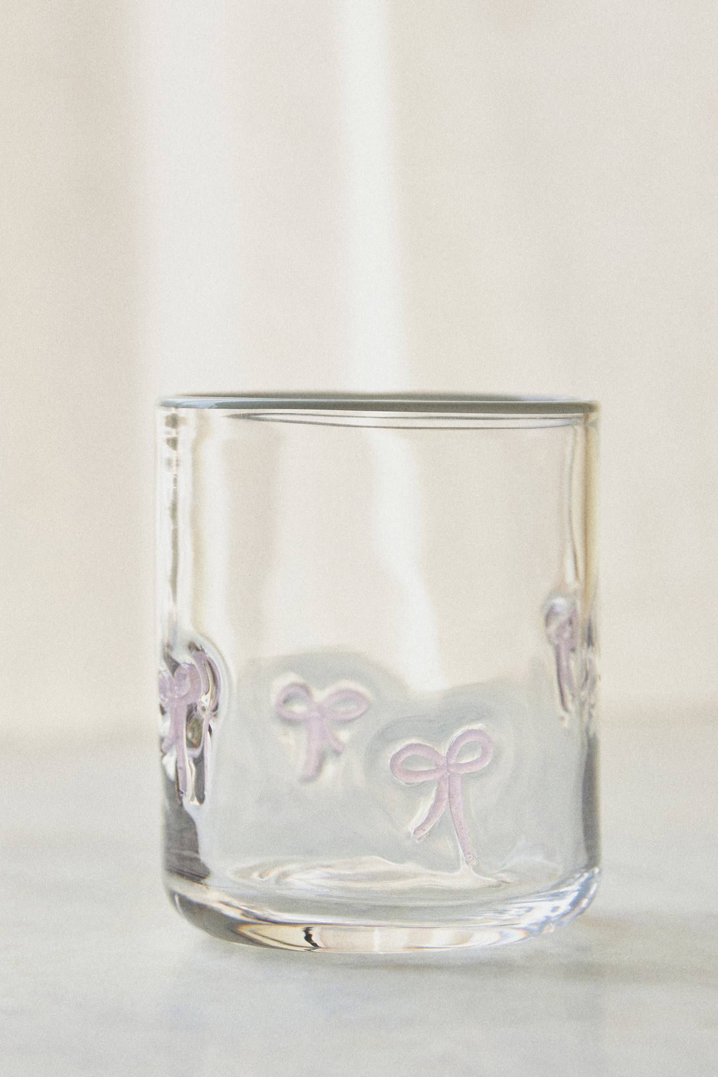 Clear Glass Juice Tumbler with Hand-Applied Embellishments