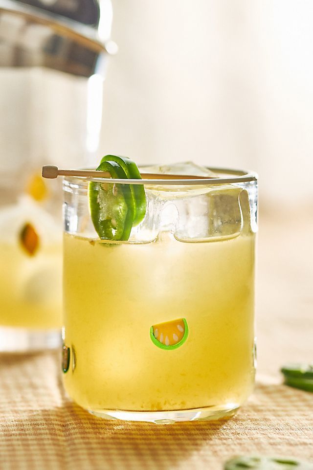 Hand-Embellished Clear Glass Juice Tumbler with Garden Motifs