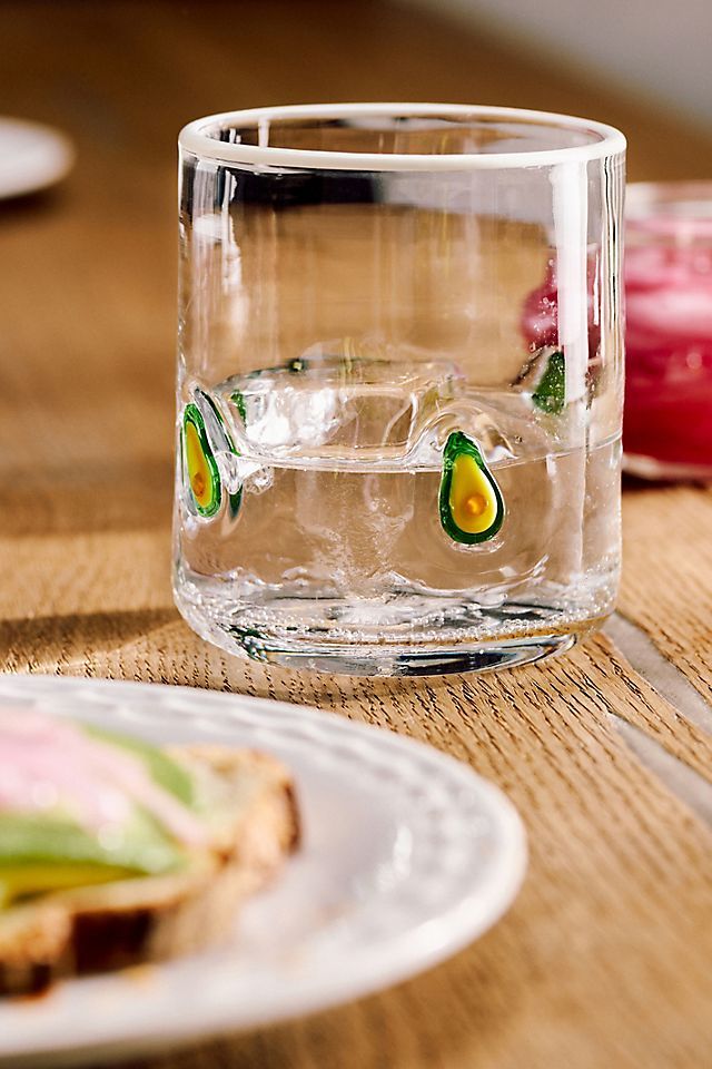 Handcrafted Clear Glass Juice Tumbler with Avocado Design