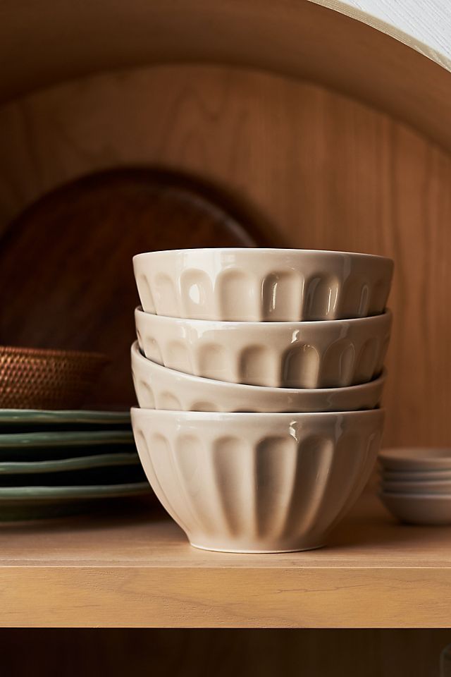 Amelie Edition Beige Stoneware Cereal Bowls, Set of 4