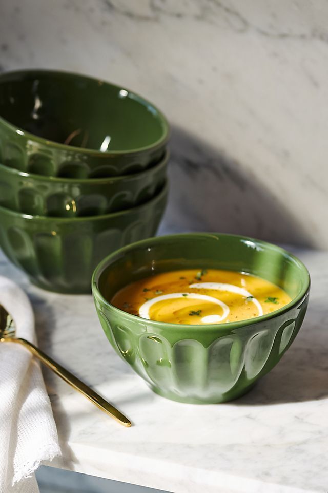 Amelie Edition Green Stoneware Cereal Bowls, Set of 4
