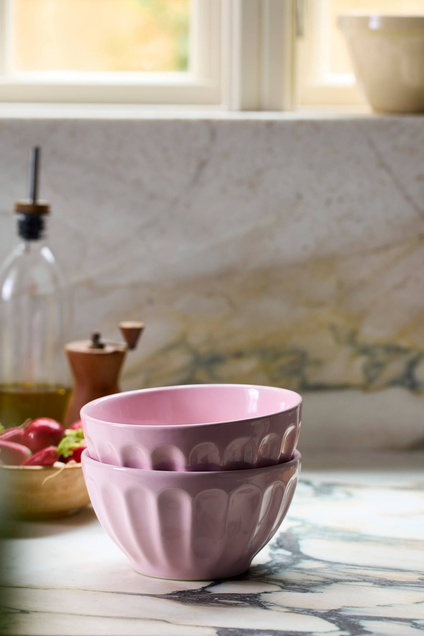 Amelie Edition Pink Stoneware Cereal Bowls, Set of 4