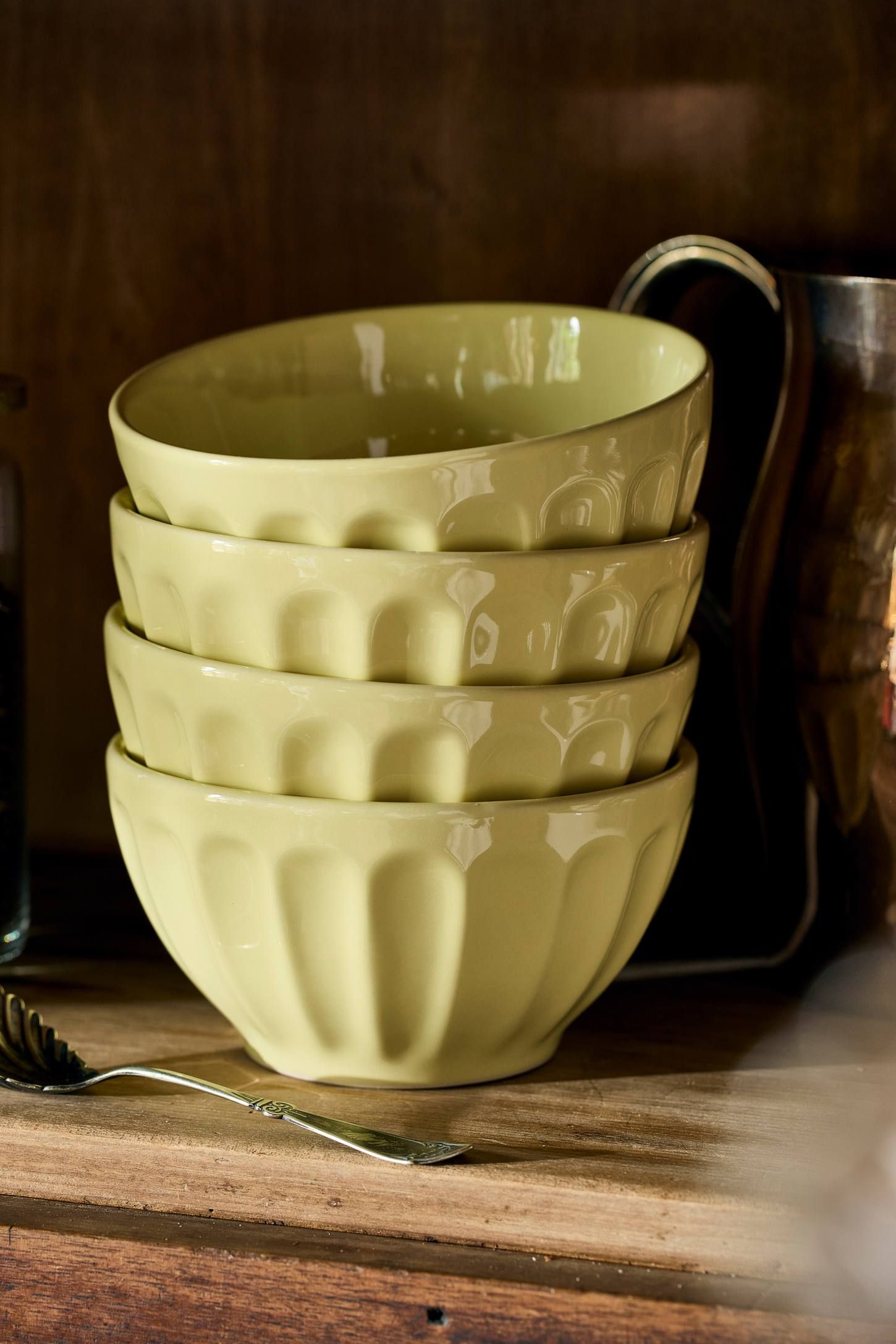 Amelie Edition Yellow Stoneware Cereal Bowls, Set of 4