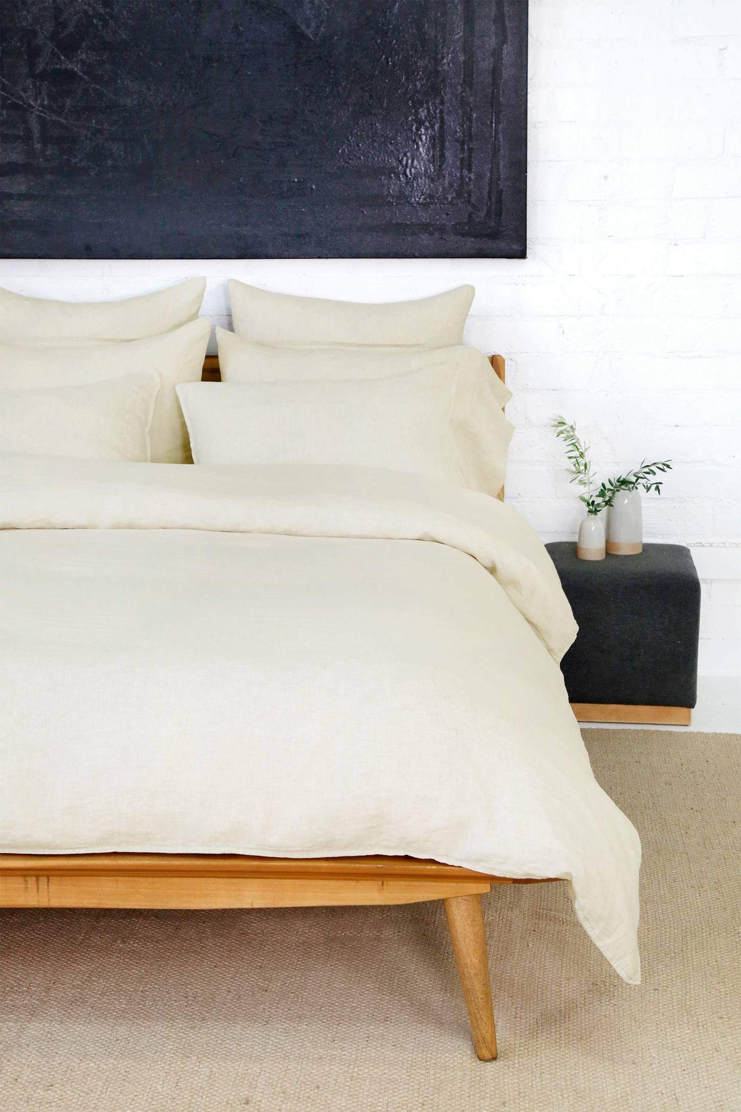 Cream Linen King Duvet Cover Set with Pillowcases