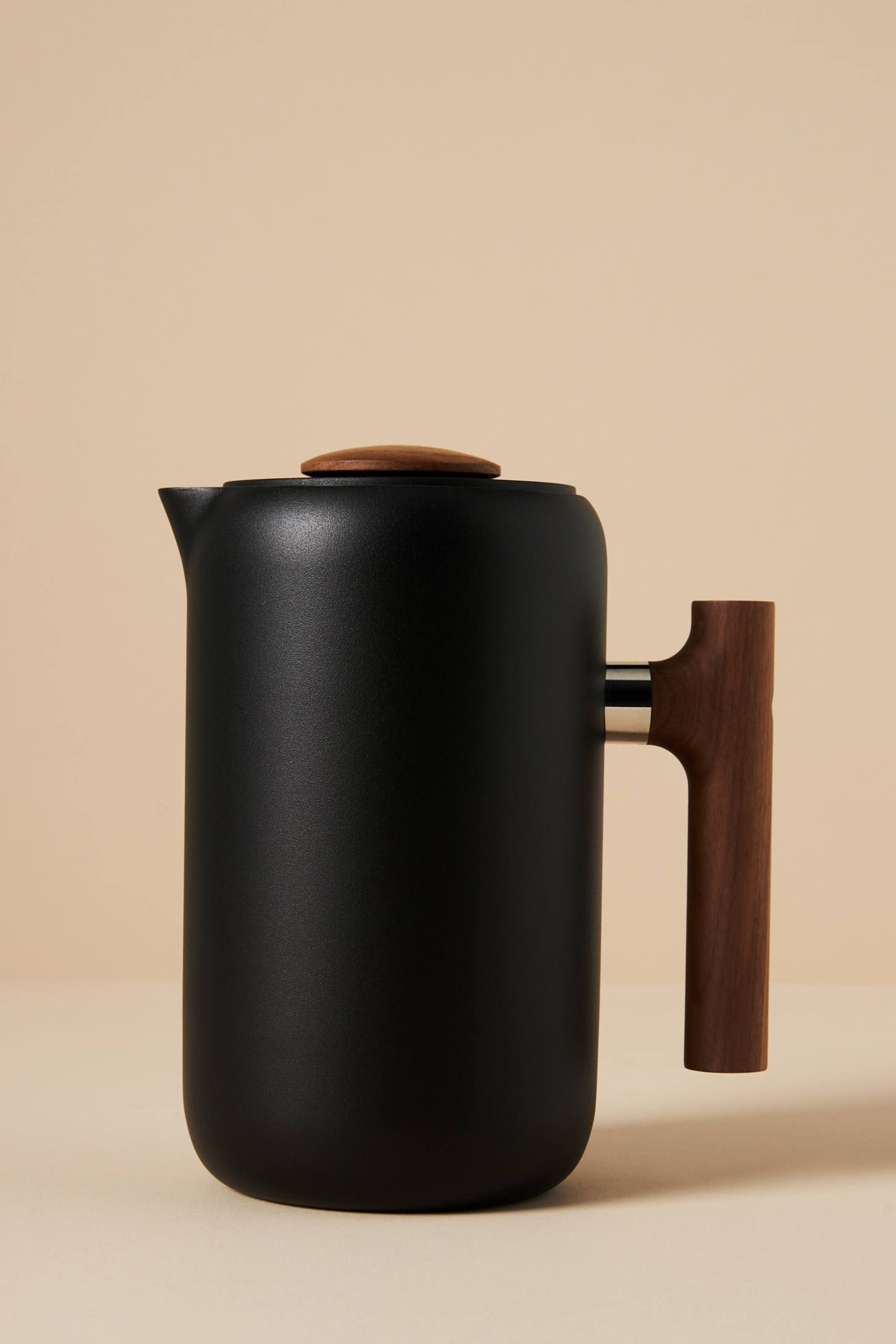 Matte Black and Walnut Insulated French Press Coffee Maker
