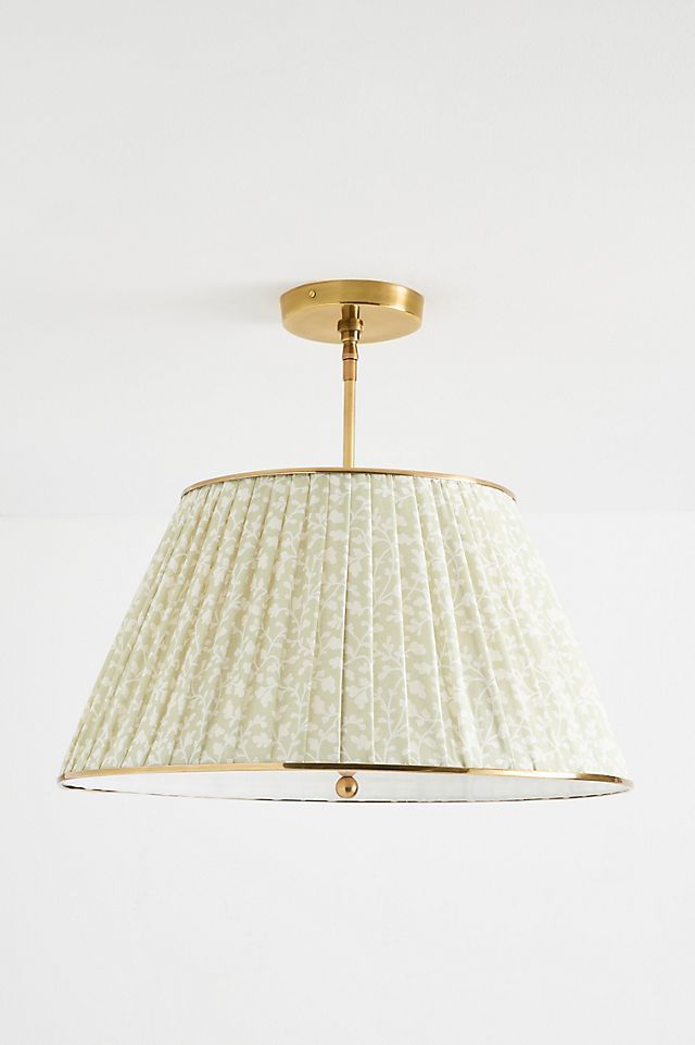Lee Brass Semi-Flush Mount Pendant with Floral Fabric Shade