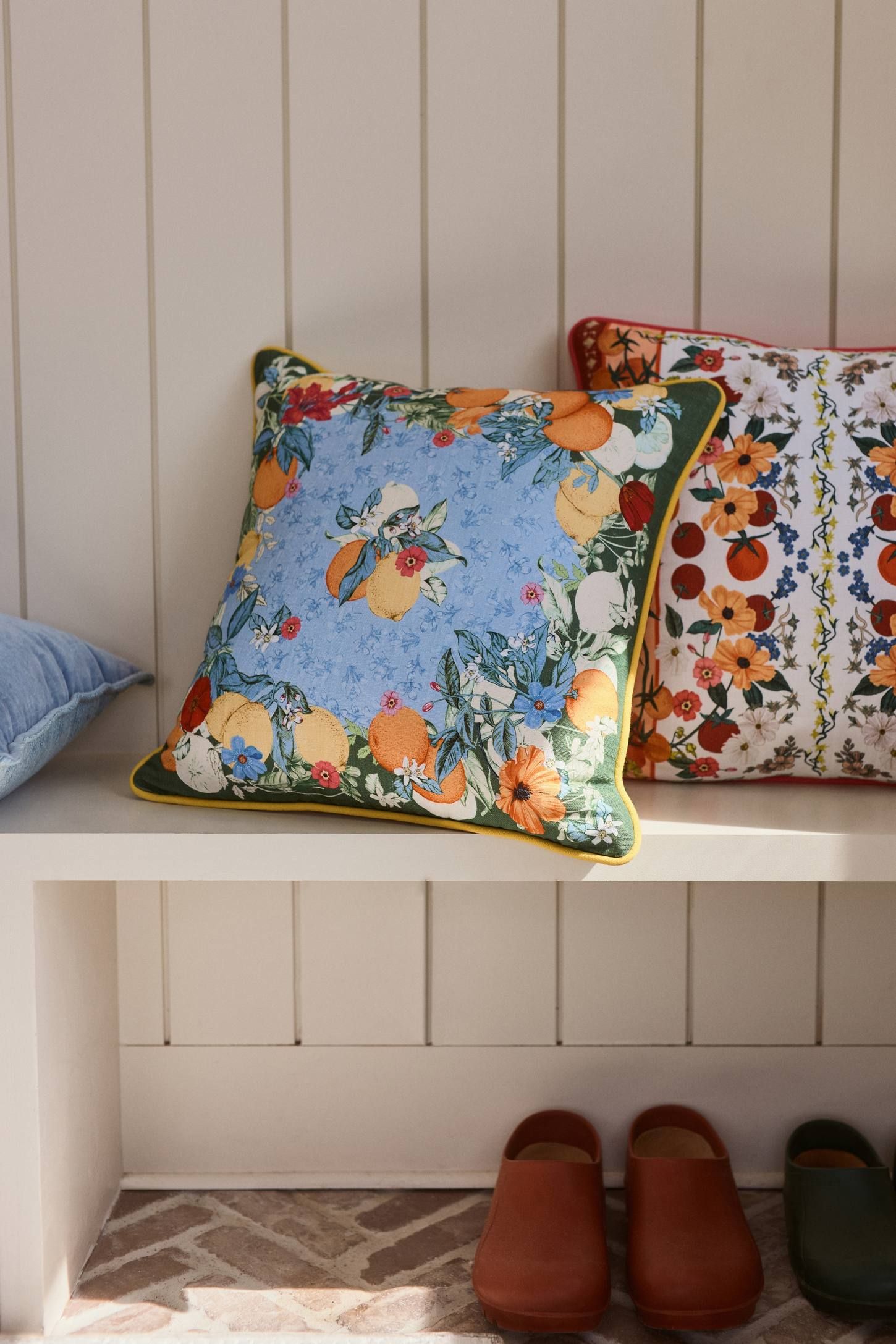 Adelyn Blue and Green Linen Floral Pillow