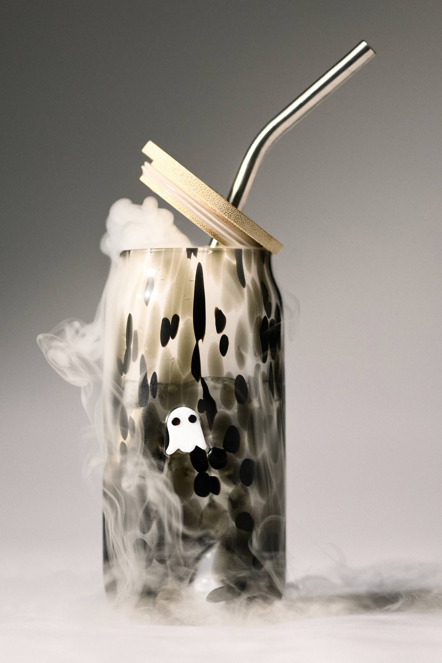 Mystic Black and White Handblown Glass Tumbler with Lid