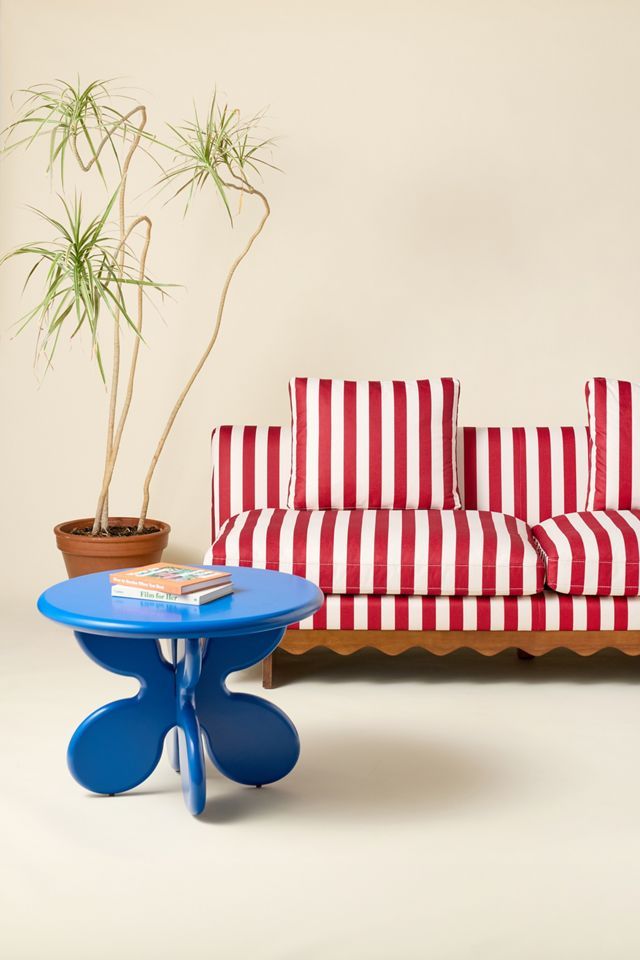Red and White Striped Rubberwood 3-Seater Sofa