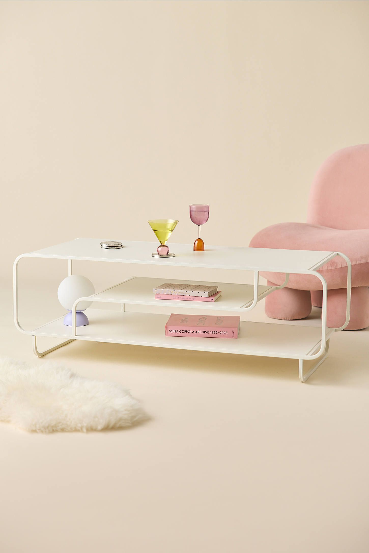 White Metal 3-Tier Modern Coffee Table