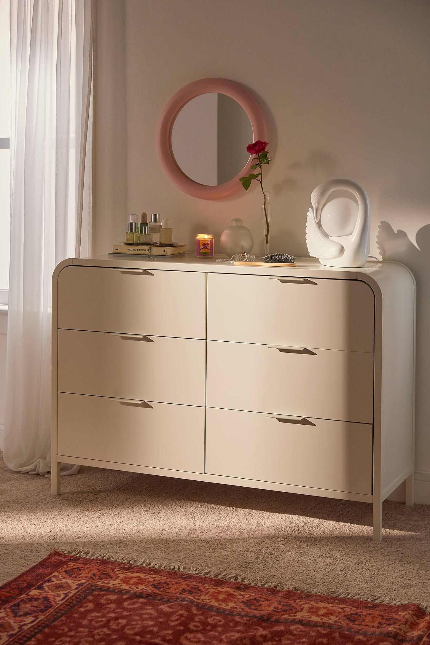 Ivory Poplar Wood Modern 6-Drawer Dresser