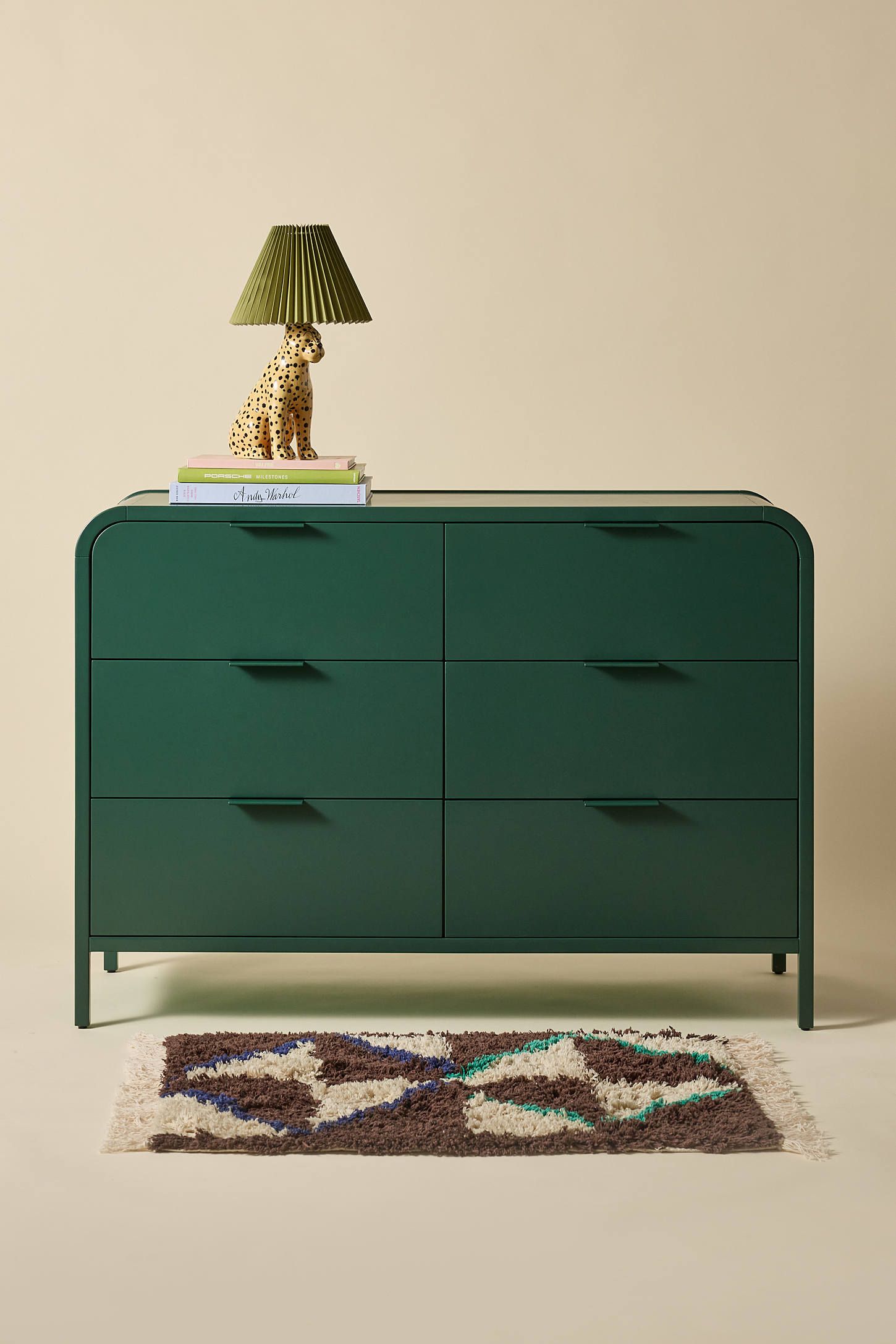 Modern Dark Green Poplar Wood 6-Drawer Dresser